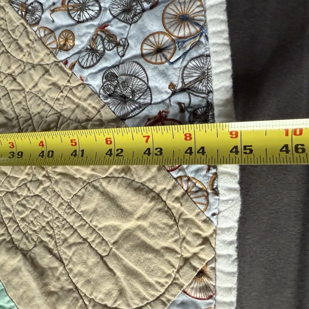 Handmade Throw Lap Quilt 54”x 45” Country Charm Diamond Patch Bicycle Themed - Picture 8 of 8